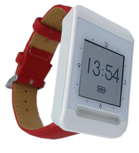 montre d'alerte de profil bracelet cuir rouge affichage de l'heure digital