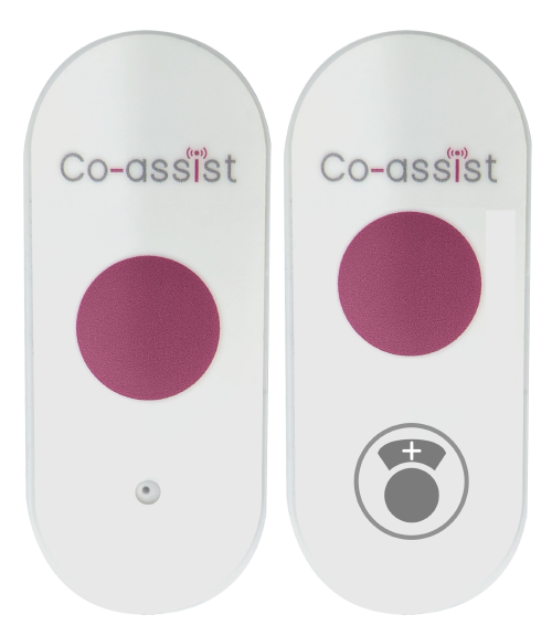 bouton d'appel blanc étiquette cloche Co-assist et bouton d'appel bouton rouge